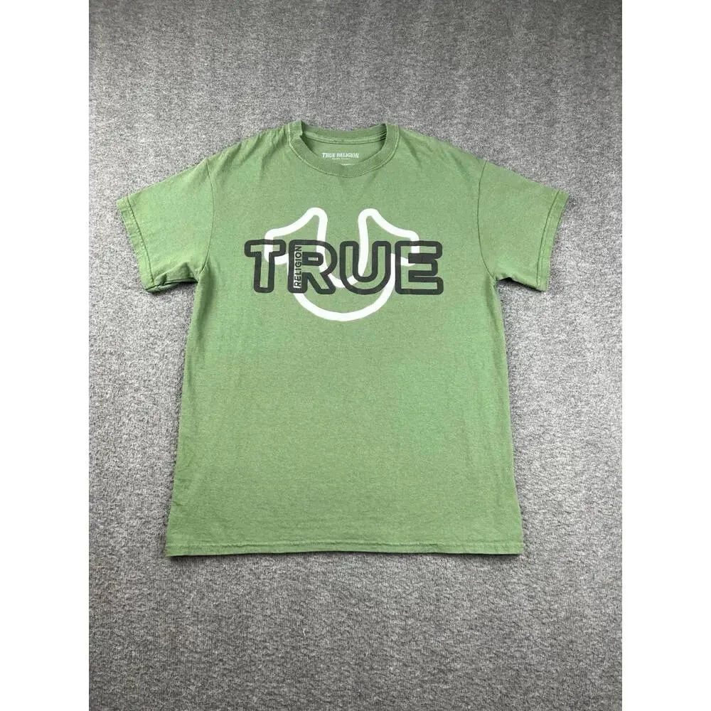 True‎ Religion Men's Graphic Tee Stylish Green Size Medium